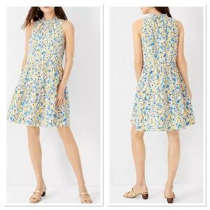 Ann Taylor Floral Tiered Shift Sleeveless Dress in Blue and Yellow Sz L NWT